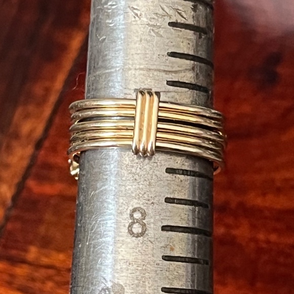 Vintage Gold Tone Multi Band Ring with Yellow Stones - Picture 11 of 12